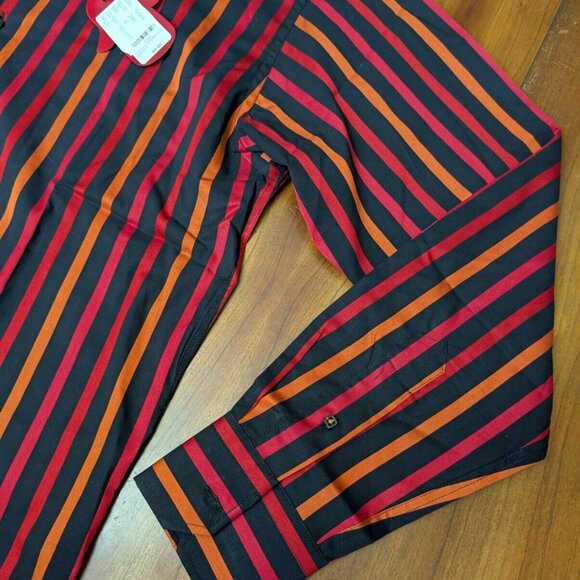 Luchiano Visconti Black Red Mens S Button up Shirt 2-Ply Mercerized Striped New - Picture 5 of 16